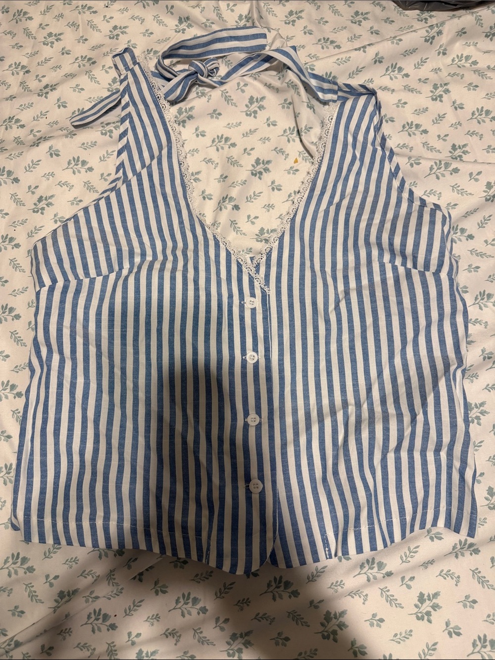 Blue & White Striped Halter Button-Front Tank Top